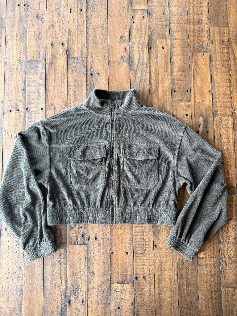 Aerie Olive Green Corduroy Cropped Utility Jacket Small